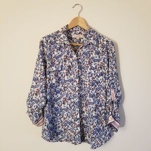 Loft Floral Button Up Utility Blouse Shirt Small